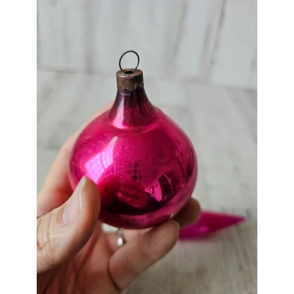 Antique silver pink mercury glass ornament teardrop set Xmas tree - Picture 3 of 16
